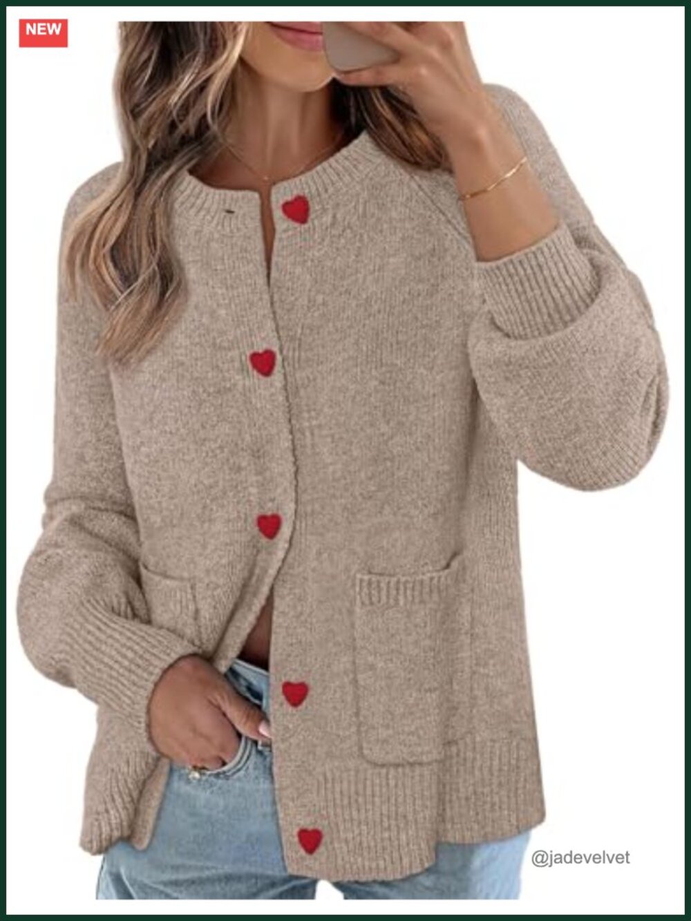 Chunky Knit Cardigan with Heart Buttons for Women Fall Winter Open Front